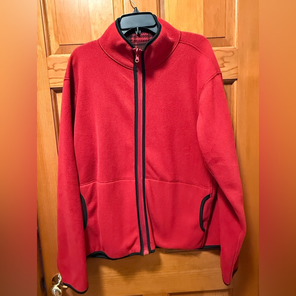 ⭐️Women's Red/Plaid Reversible Polar Fleece Jacket Size XL- 1X